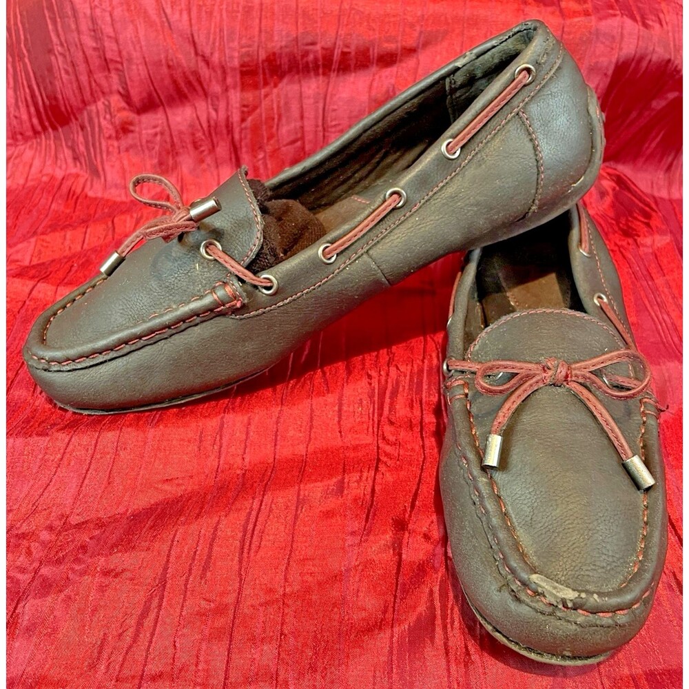 Womens Born BOC Hand Crafted Dark Brown Leather Driving Moccasin Loafers sz 9M